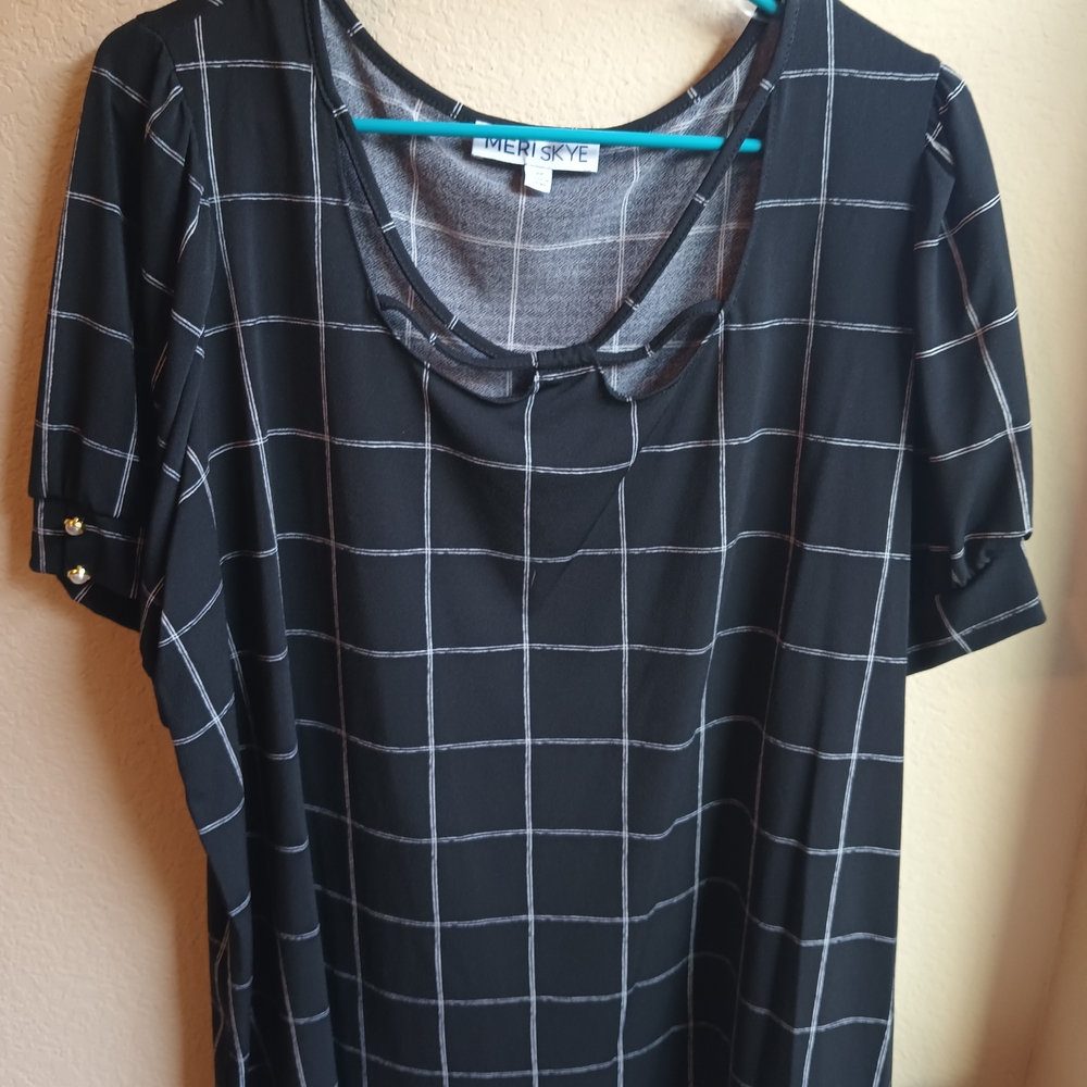 Meri Skye Black Grid Women's Blouse